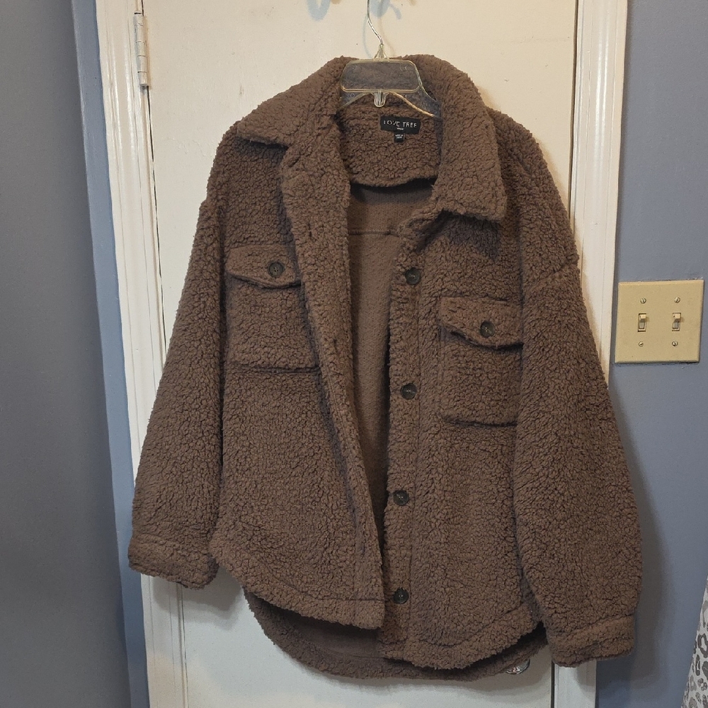 Love Tree Wild Fable Brown Sherpa Shirt Jacket